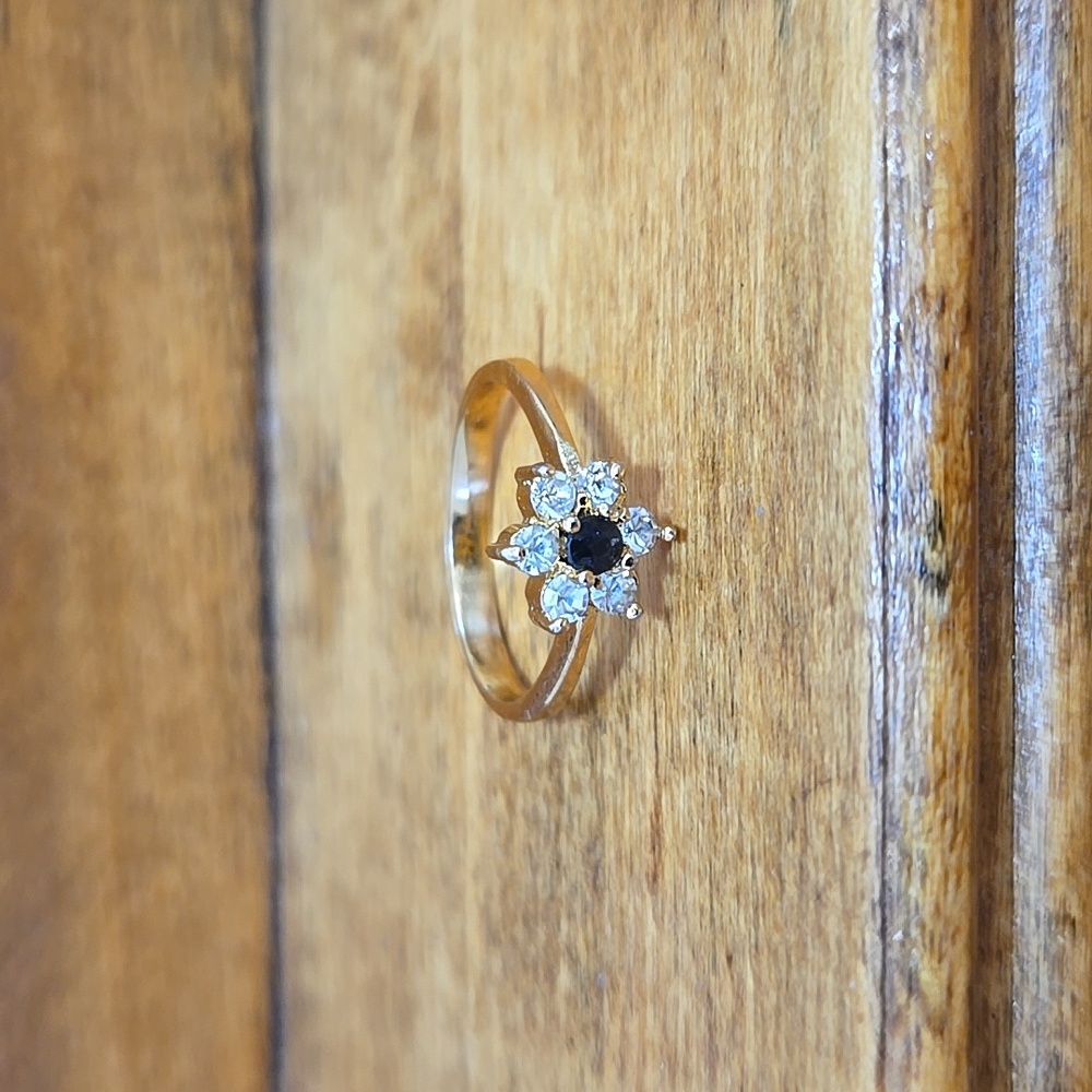 Gold Electroplated Simulated Ruby & Crystals Ring… - image 1
